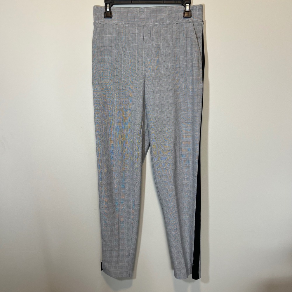 Athleta Brooklyn Ankle Pant Grey Glen Plaid Black Side Stripe Tapered Size 4T